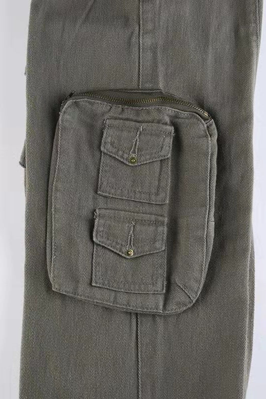 Street Style Low-Waisted Multi-Pocket Denim Cargo Pant image 5