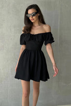 Off Shoulder Puff Sleeve Tie Mini Dress image 8