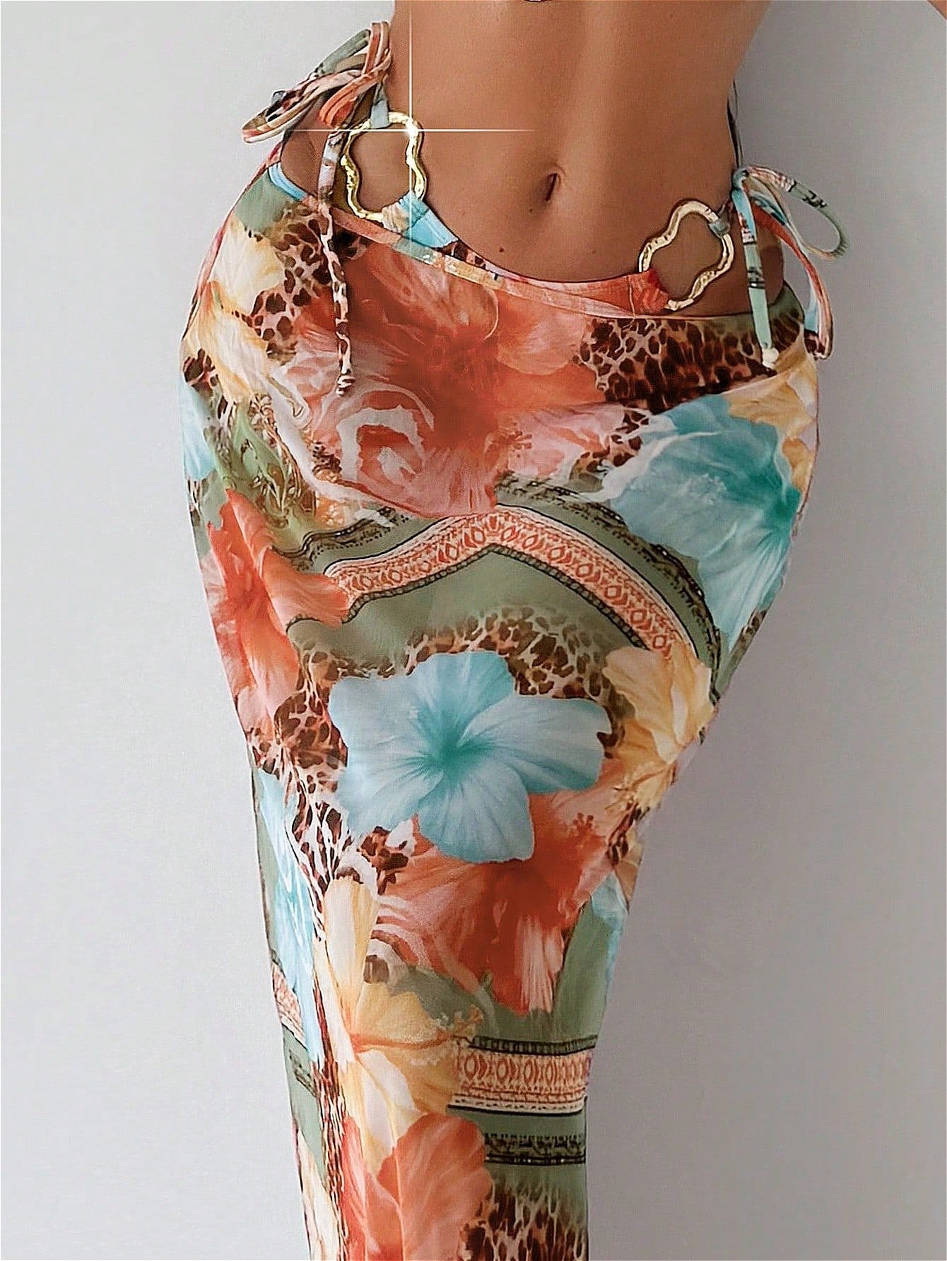 Floral Animal Print Three Piece Swim Set image 4