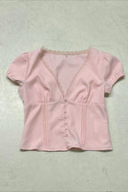 Lace Patchwork V Neck Puff Sleeve Blouse image 7