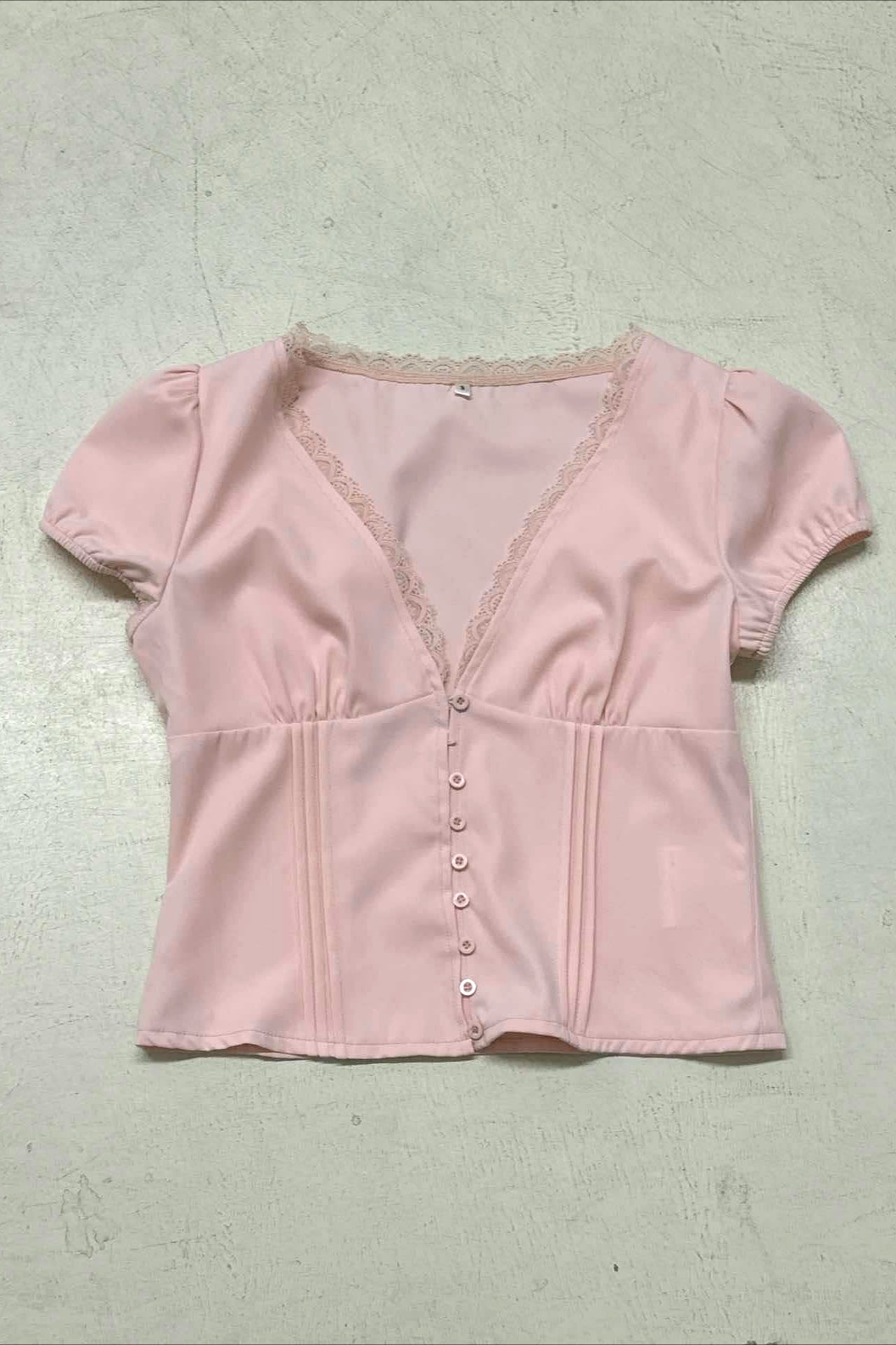 Lace Patchwork V Neck Puff Sleeve Blouse image 7