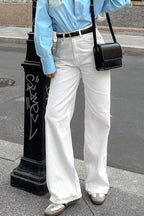 White Cotton Twill High Waisted Straight Leg Jeans image 4