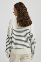 High Neck Striped Color Block Zip Pullover Sweater image 3