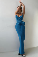 V-Neck Bow Tie Waist-Cinched Bodycon Party Dress image 3