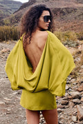 Chic Back Deep V Cowl Neck Loose Mini Dress image 1