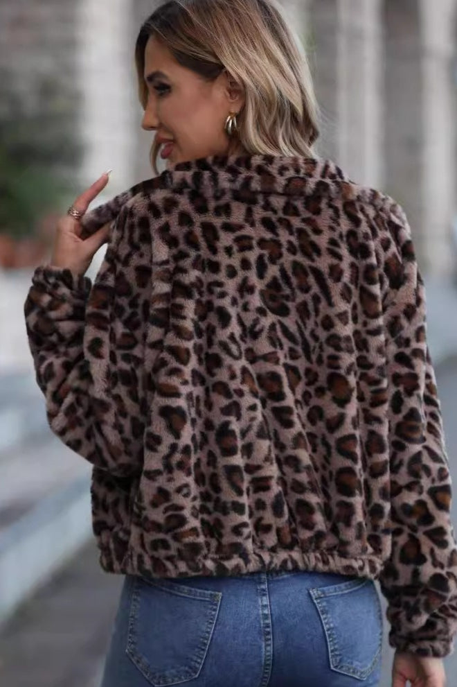 Cozy Leopard Print Zippered Fleece Coat image 4