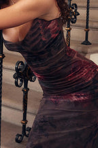 Vintage Spaghetti Strap Bodycon Retro Print Maxi Dress image 3