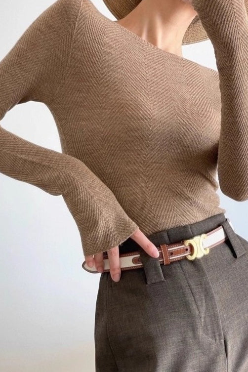 Fine Gauge Wool Ripple Stitch Knit Top image 3