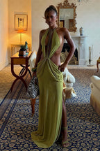 Halter Cutout Beaded Ruffle Maxi Dress image 1