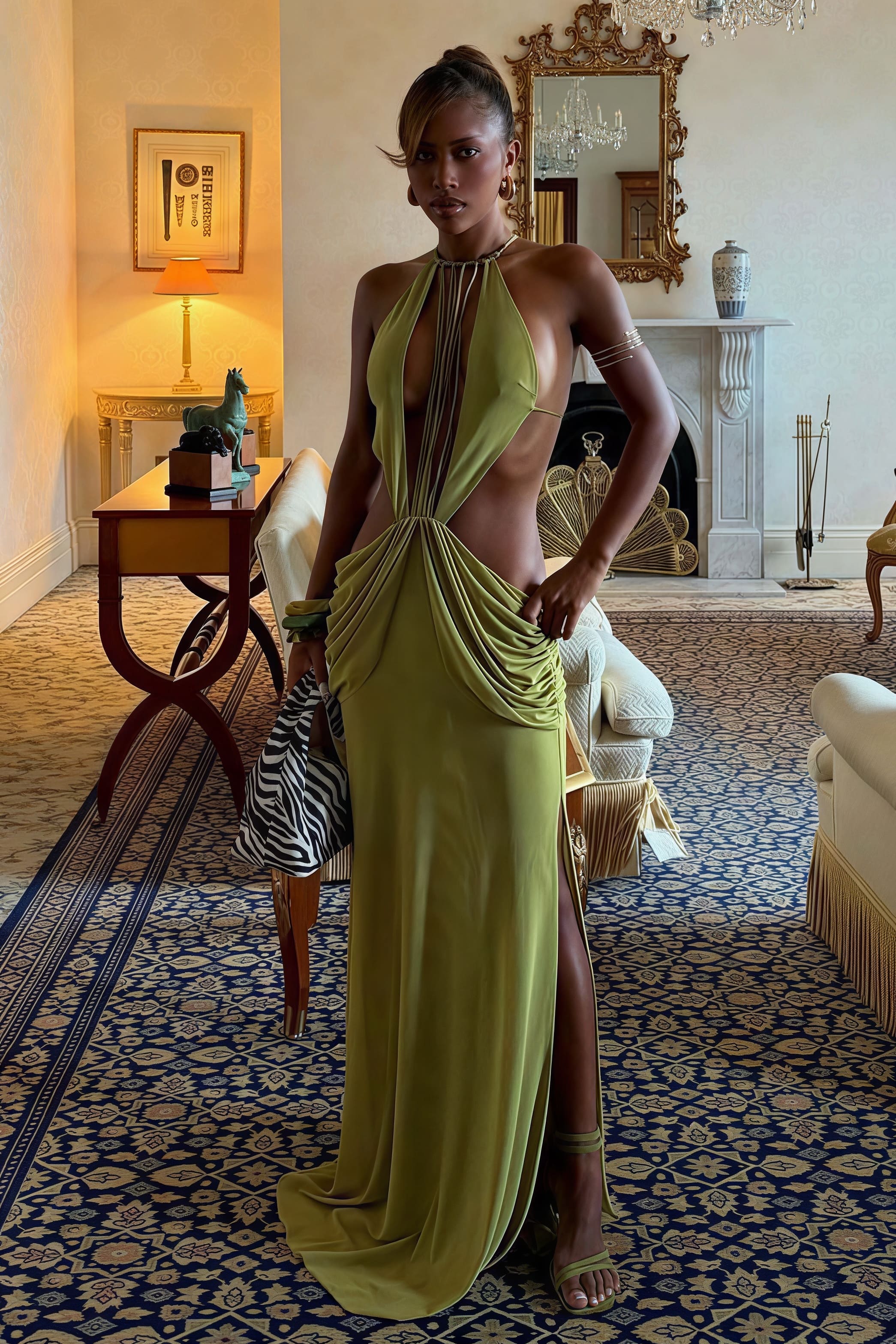 Halter Cutout Beaded Ruffle Maxi Dress image 1
