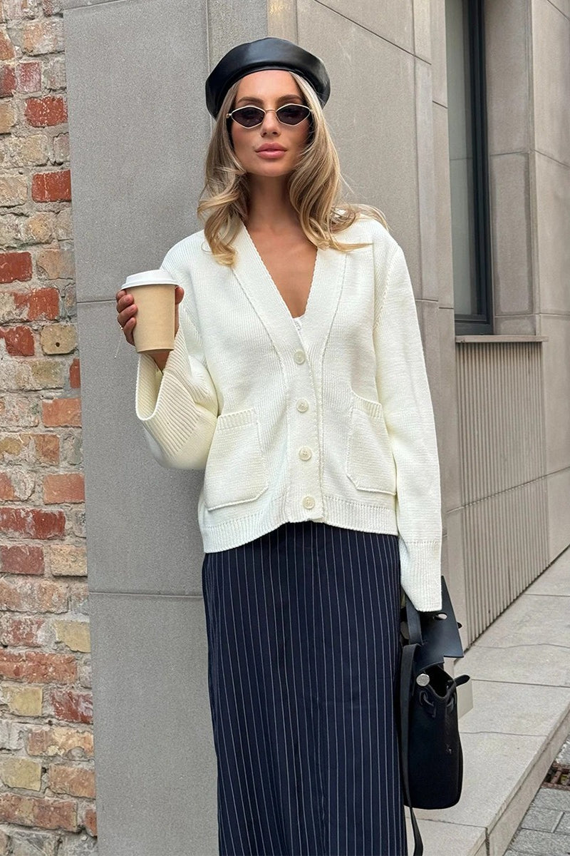 Vintage V Neck Loose Knit Cardigan Sweater image 1