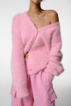 V-Neck Fluffy Knit Cardigan Sweater image 24