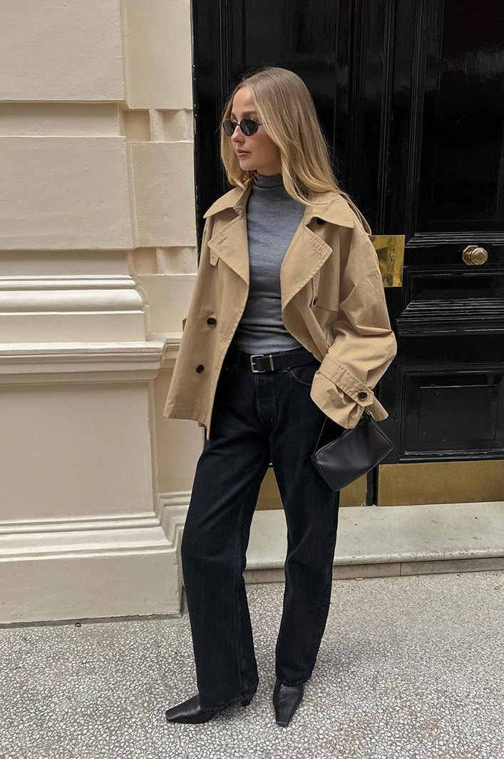 Chic Khaki Trench Collar Jacket image 4