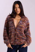 New Retro Fashion Deep V-Neck Maillard Plush Long-Sleeve Knit Cardigan image 1
