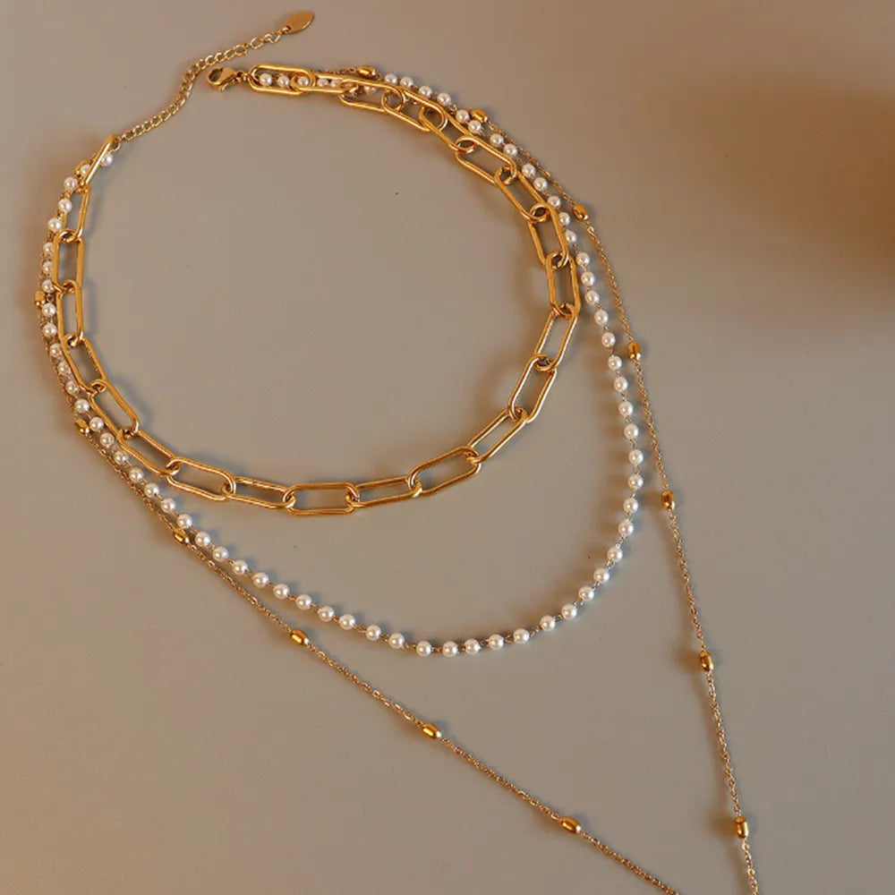 Elina Pearl Necklace detail view styled for Avrienne