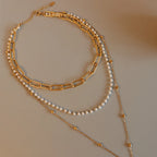 Elina Pearl Necklace detail view styled for Avrienne