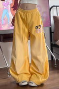 Yellow Graphic Loose Casual Sweat Pants image 2