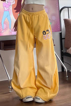 Yellow Graphic Loose Casual Sweat Pants image 2
