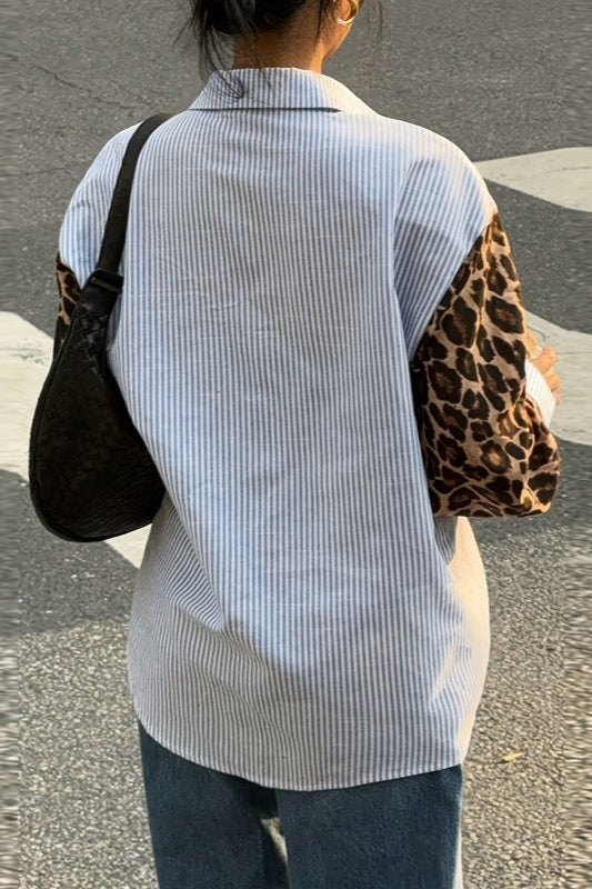 Street Style Leopard Stripe Casual Blouse image 3