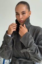 Vintage Suede Lapel Tie Waist Jacket Coat image 15