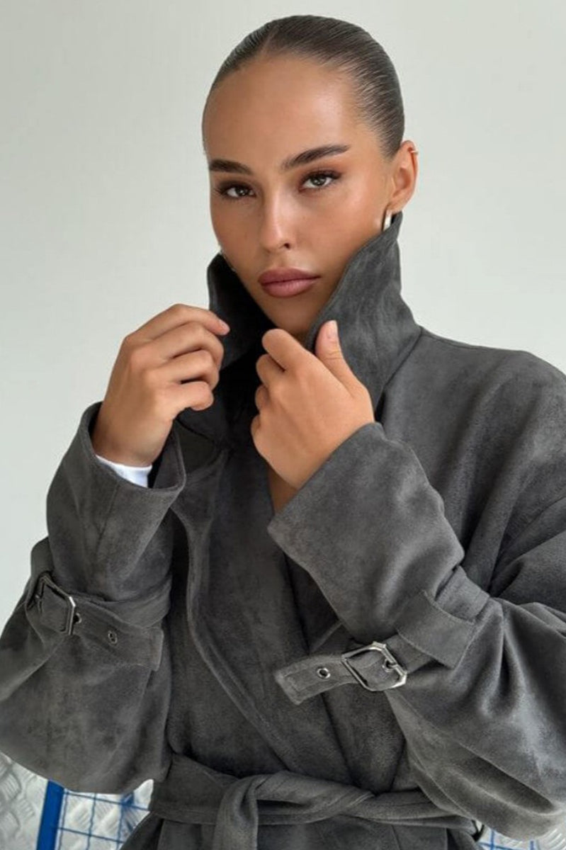 Vintage Suede Lapel Tie Waist Jacket Coat image 15