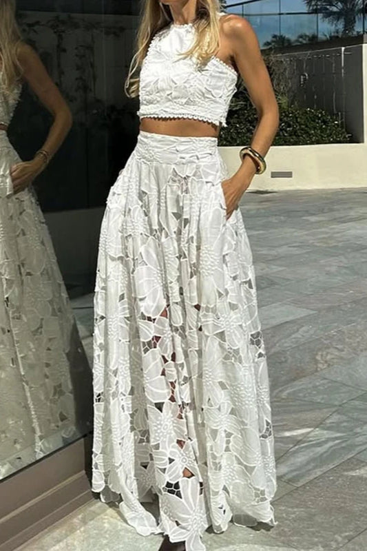 Lace Hollow Out Loose Beach Two Piece Boho Dress image 3