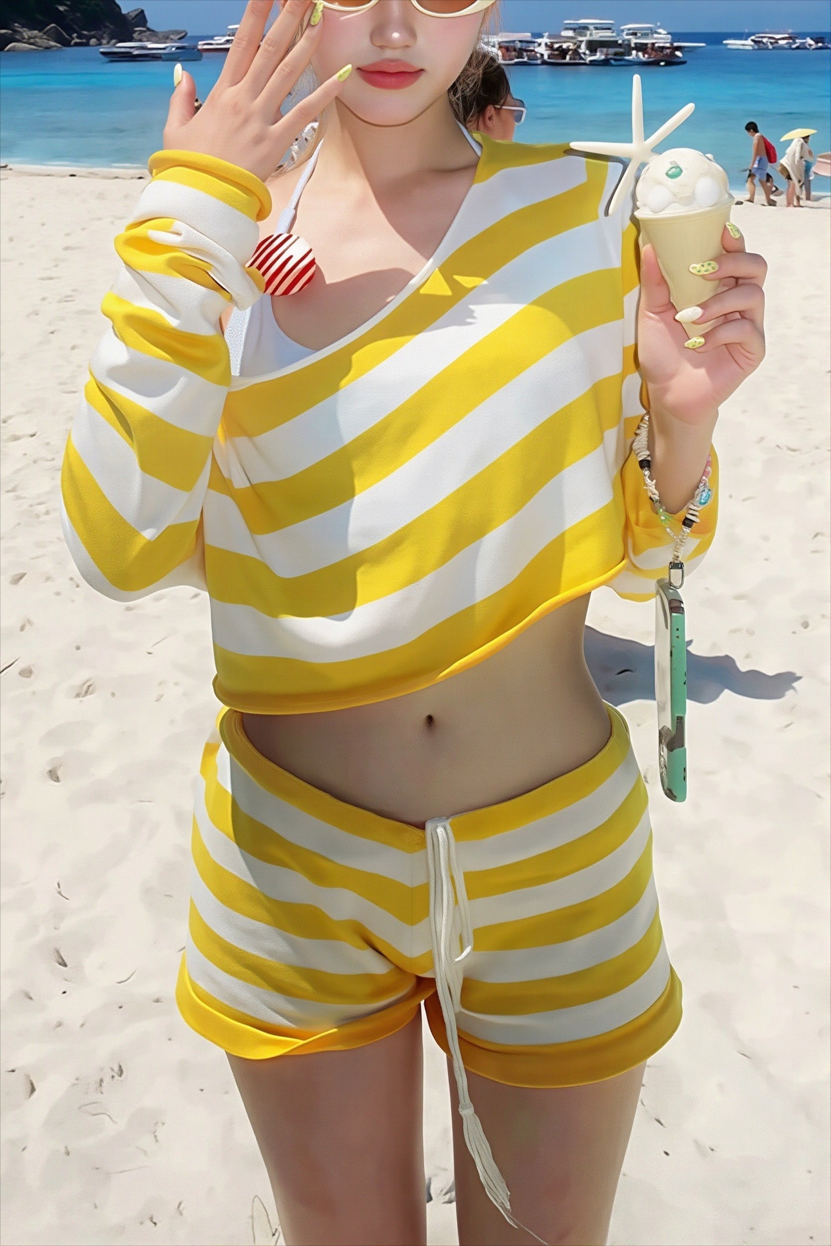 Striped Cover Up Four Piece Bikini Set image 2
