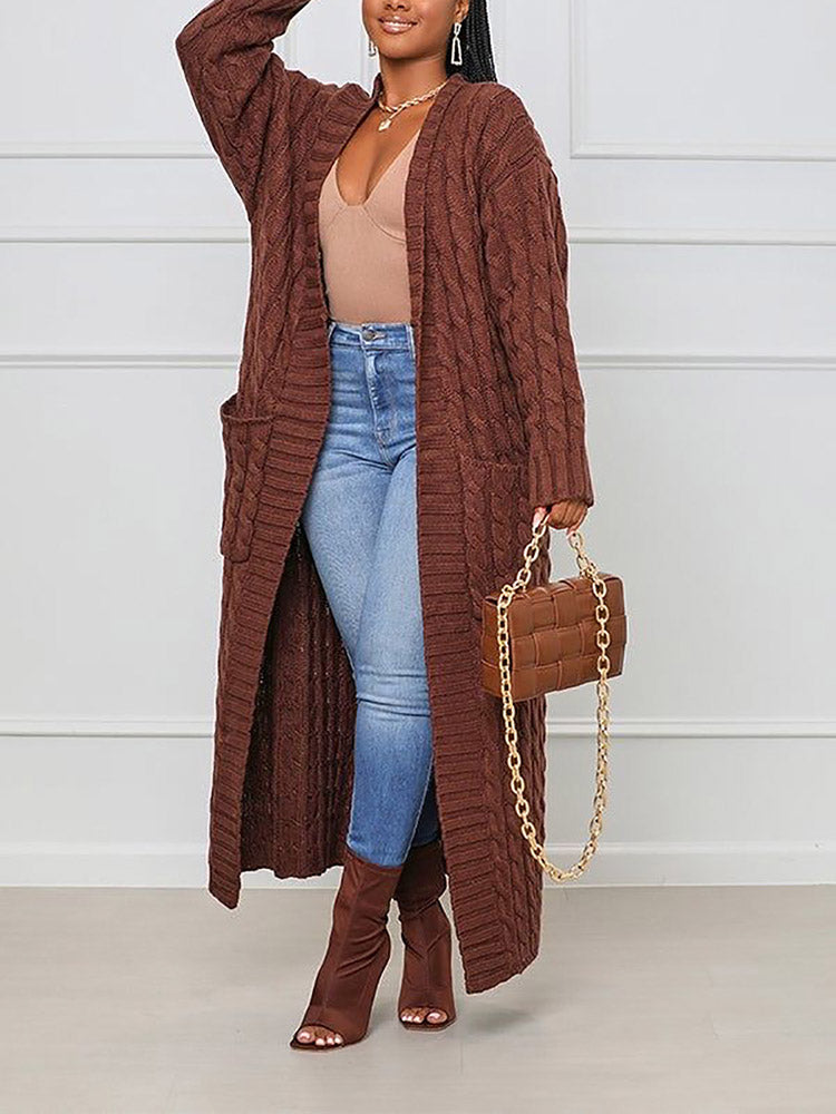 Knitted Solid Graceful Open Front Cardigan image 15