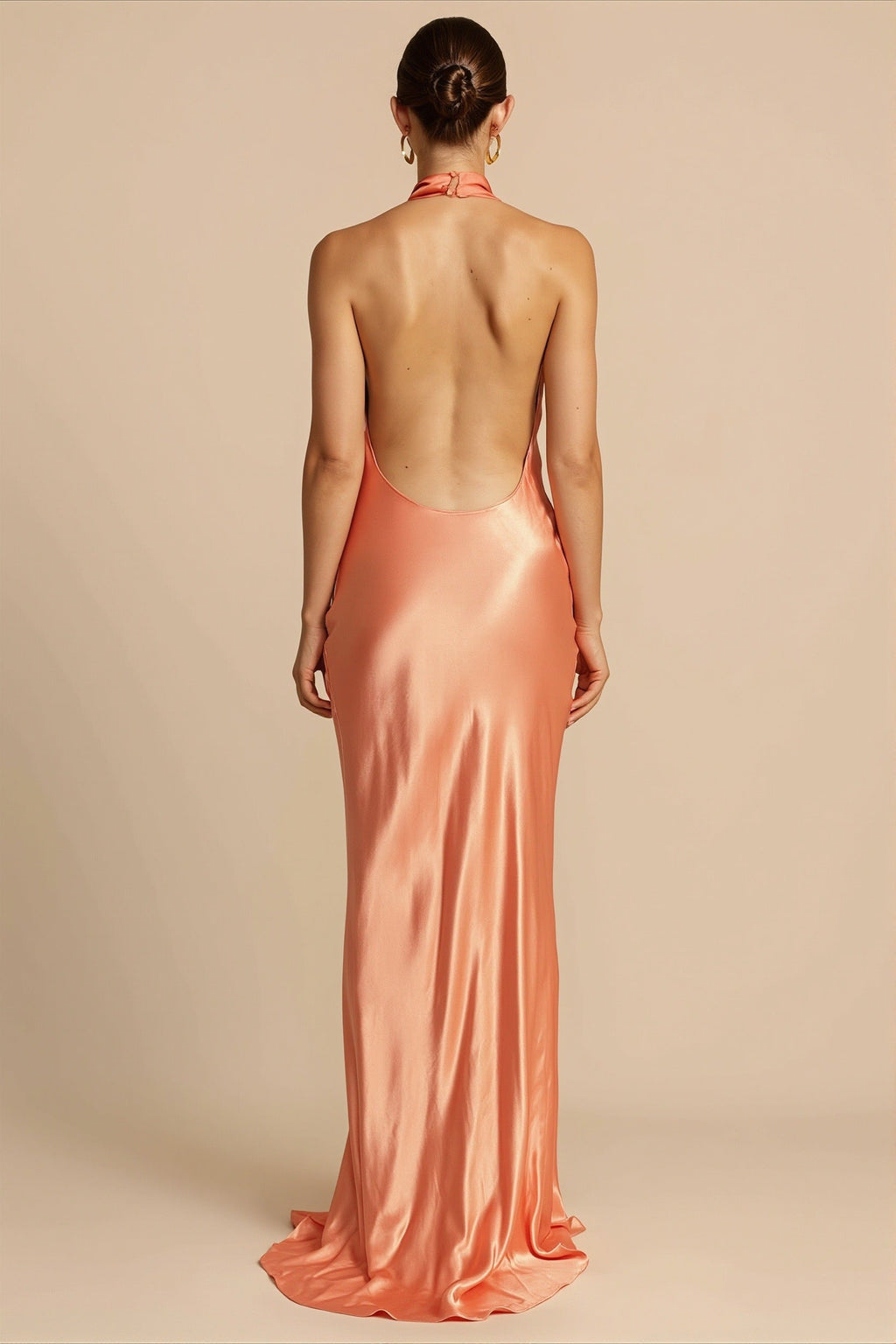 Solid Satin Halter Backless Maxi Dress image 3