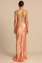Solid Satin Halter Backless Maxi Dress image 3