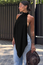 Loose Wavy Irregular Hem Backless Halter Top image 3