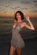 Sexy Halter Backless Sequin Ruffle Mini Dress image 3