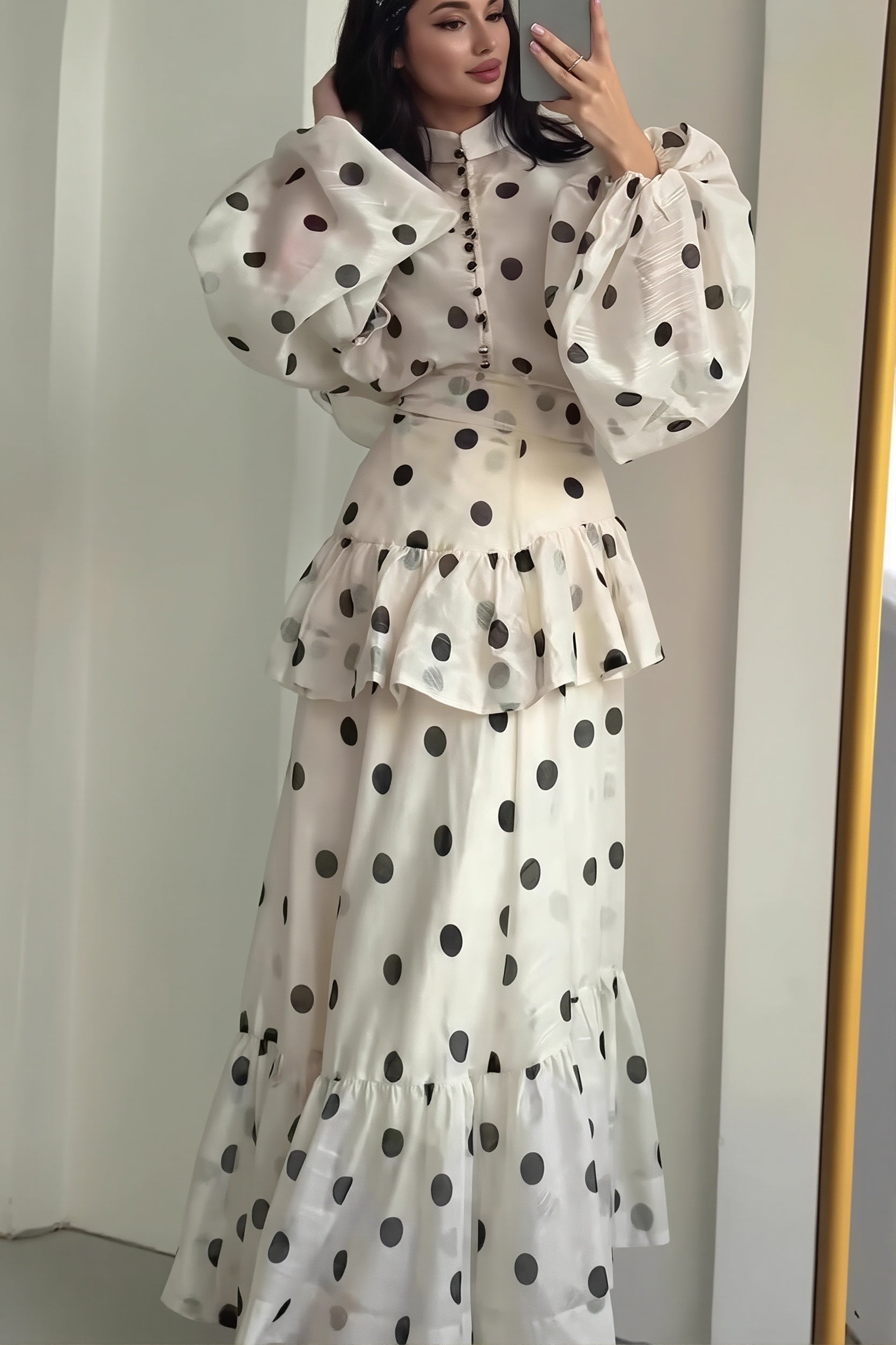 Sheer Polka Dot Long Sleeve Maxi Dress image 2