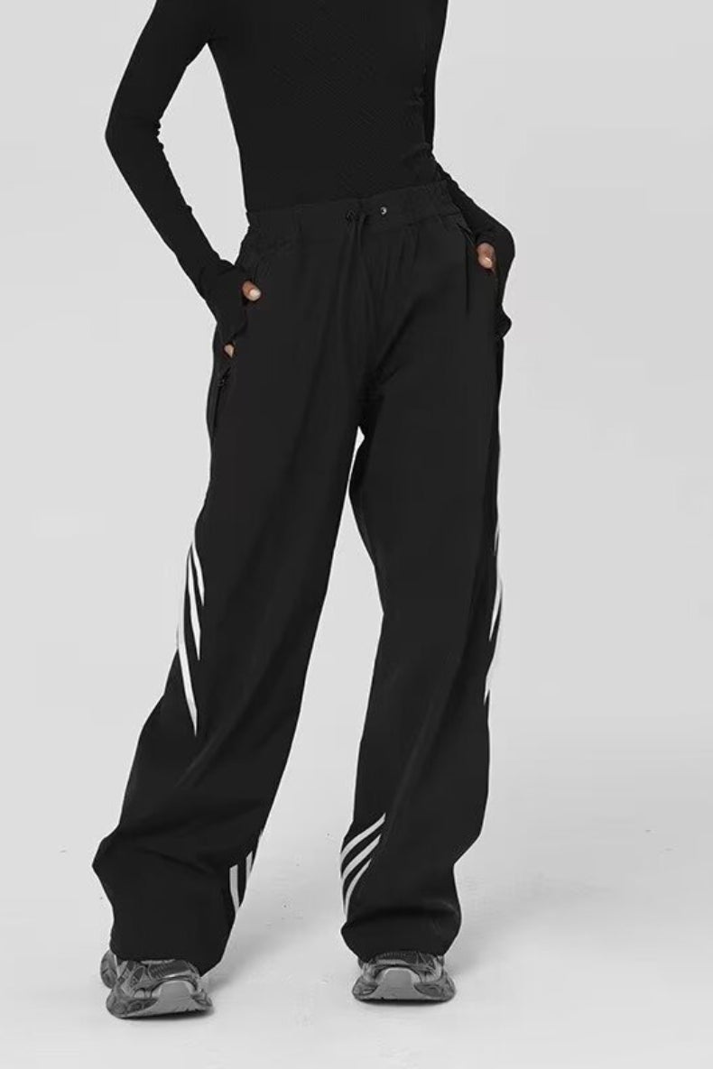 Striped Drapey Straight Wide Leg Athletic Pants image 2