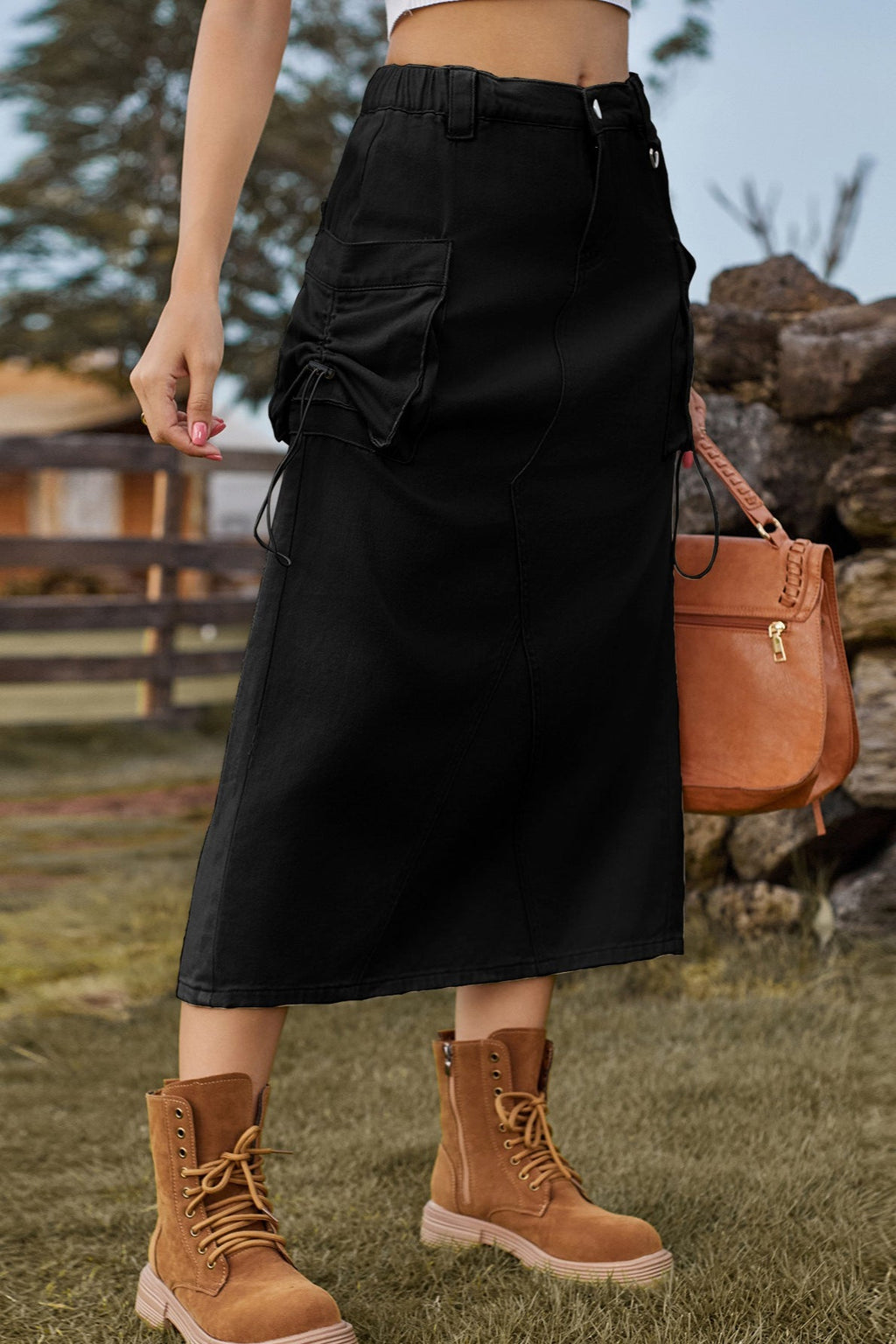 Vintage High-Waist Denim Cargo Midi Skirt image 5