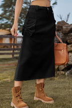 Vintage High-Waist Denim Cargo Midi Skirt image 5