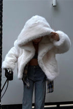 Hooded Faux Fox Fur White Short Coat image 3