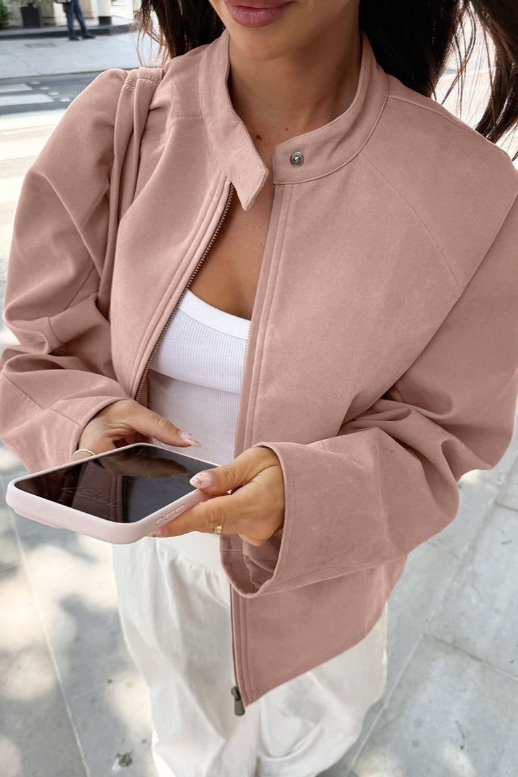 Stand Collar Suede Long Sleeve Jacket image 1