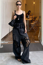 Lace Panel Ripped Wide Leg Jeans image 1