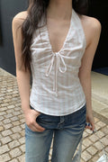 Vintage Striped Backless Tie Halter Top image 1