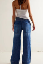 Elastic Waist Mid Rise Ruched Loose Wide Leg Jeans image 2