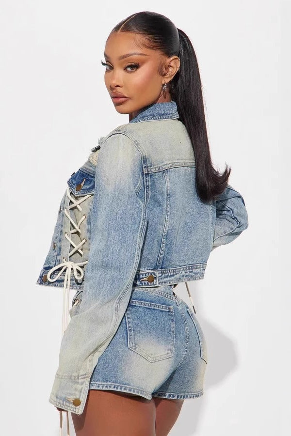 Trendy Jacket Two Piece Shorts Set image 4