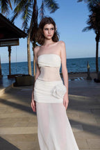 Solid Sheer Mesh Bandeau Maxi Dress image 1