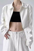 Turn Down Collar Biker Short Jacket image 3