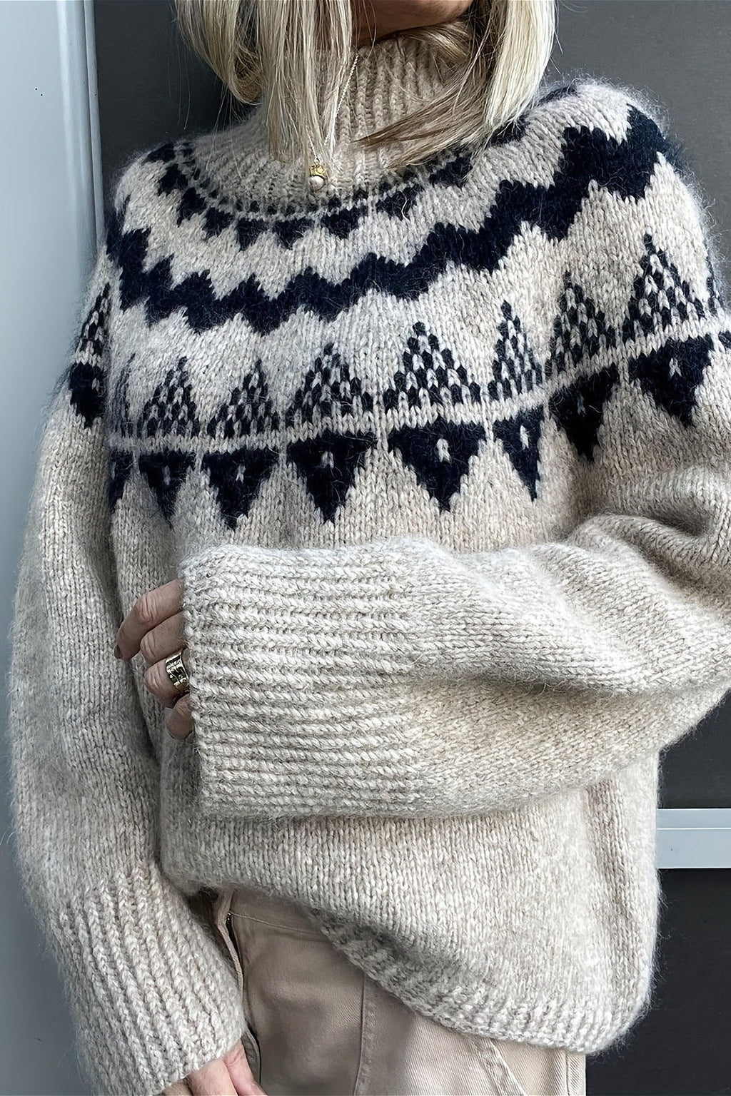 Vintage Loose Fit Jacquard Knit Sweater image 2