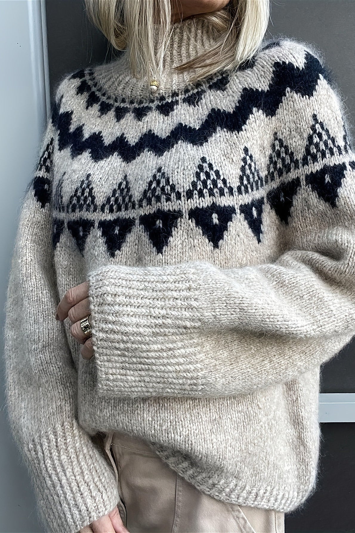 Vintage Loose Fit Jacquard Knit Sweater image 2