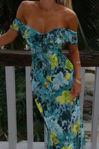 Tie Strapless Ruffled Print Sexy Bodycon Maxi Dress image 8