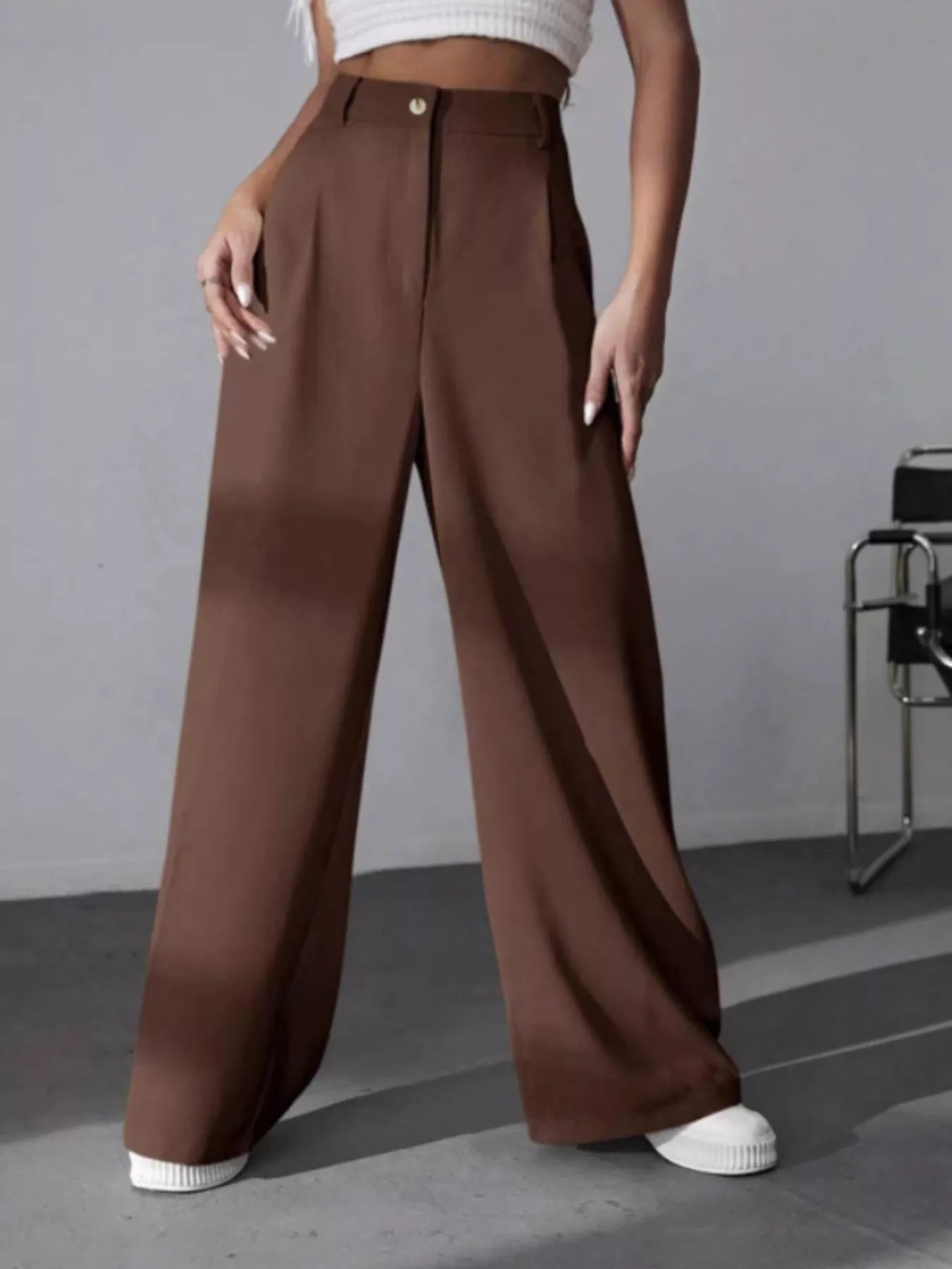 Elise Pleated Trousers detail view styled for Avrienne