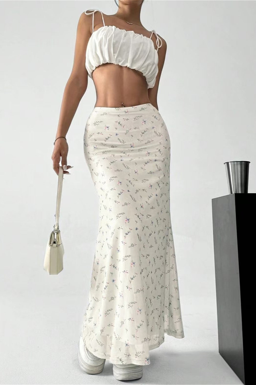 Floral Satin A-Line Midi Skirt image 1