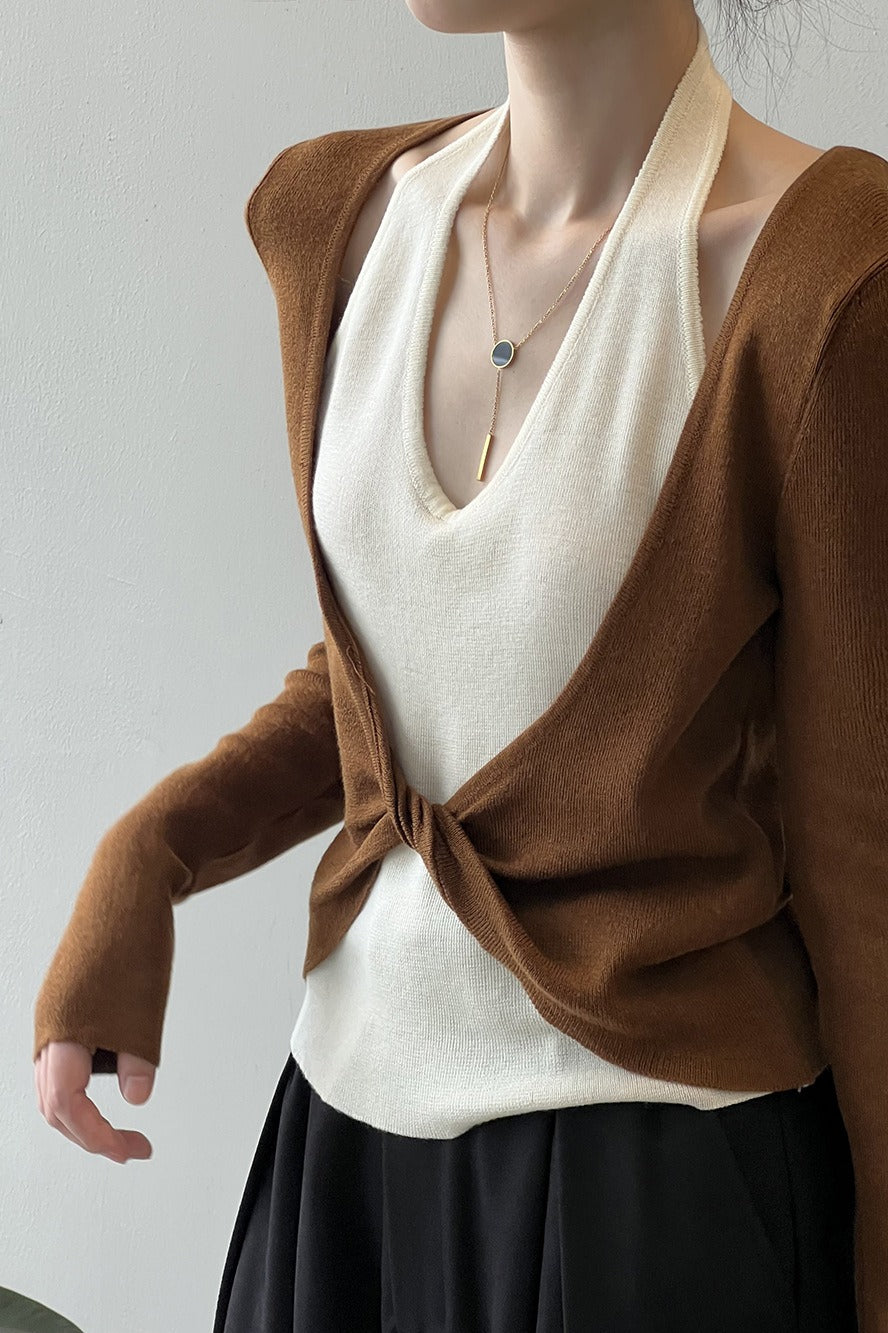 Patchwork Layered Halter Long Sleeve Tee image 9